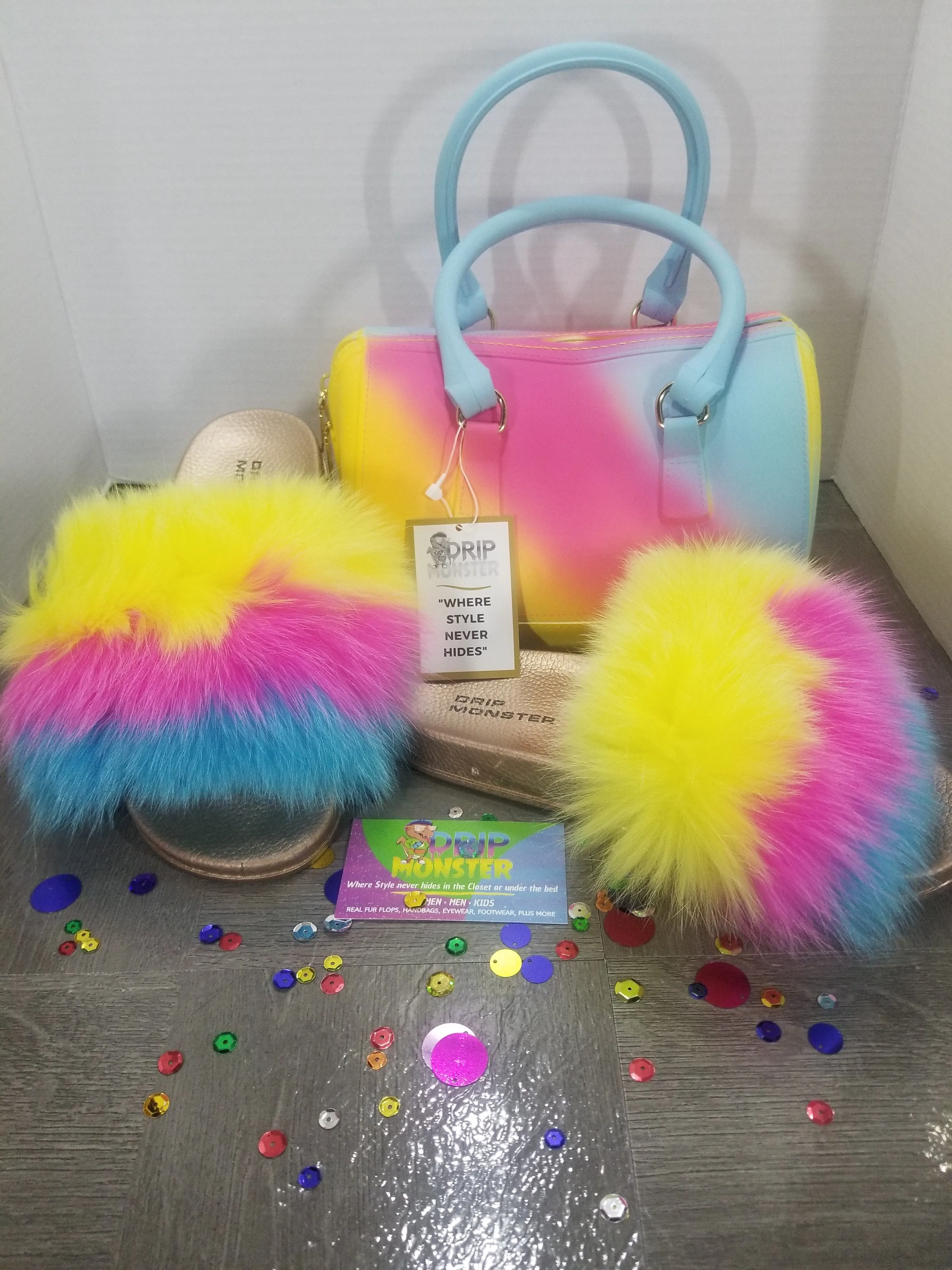 A Burst of "Piñata Flavor" Women's Fluffy Fur Slides