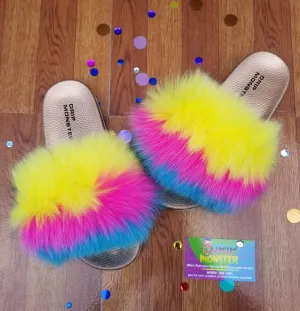 A Burst of "Piñata Flavor" Women's Fluffy Fur Slides