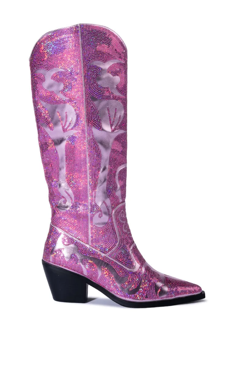 AZALEA WANG BRAELYN EMBELLISHED BOOT IN PINK