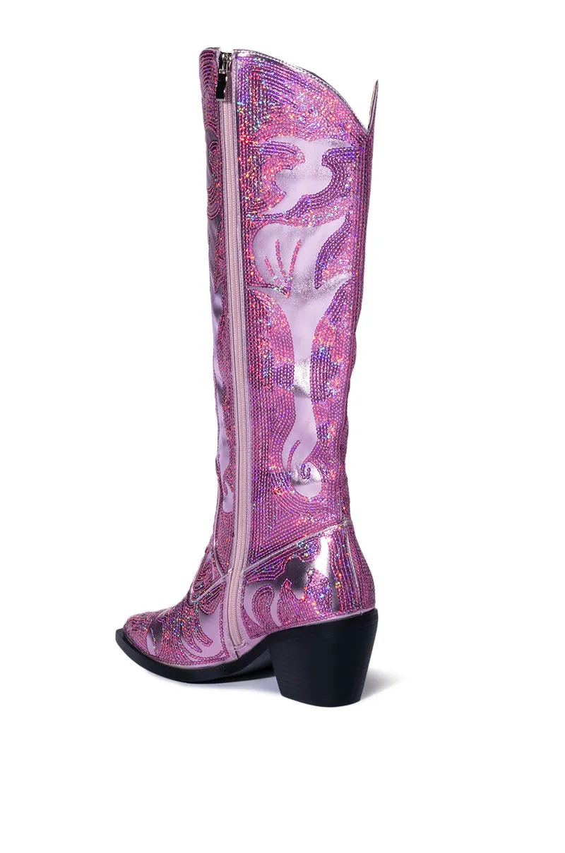 AZALEA WANG BRAELYN EMBELLISHED BOOT IN PINK