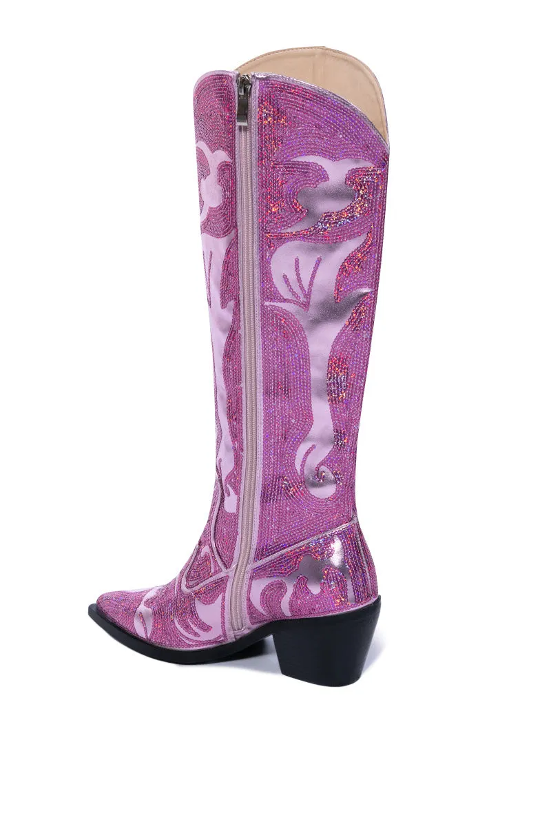 AZALEA WANG BRAELYN EMBELLISHED BOOT IN PINK