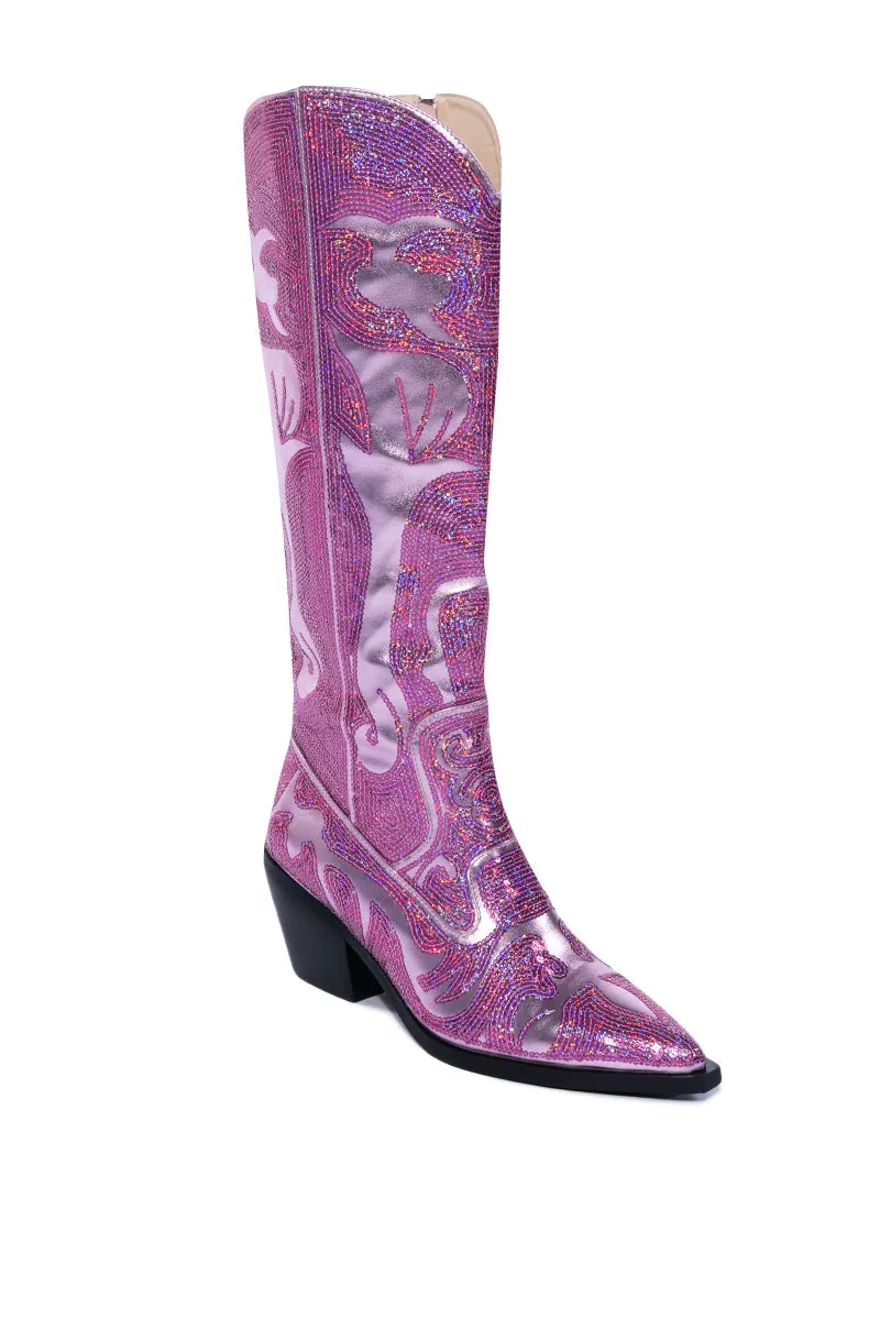 AZALEA WANG BRAELYN EMBELLISHED BOOT IN PINK