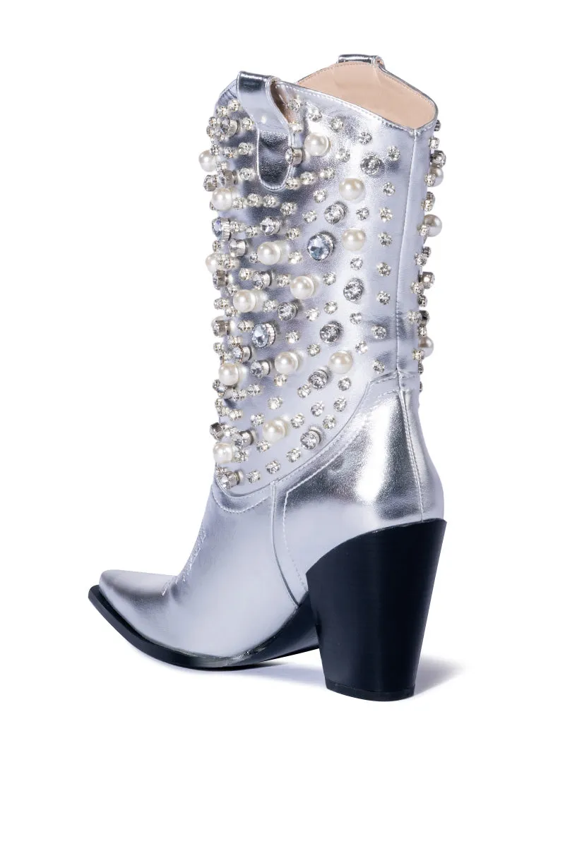 AZALEA WANG DYLAN WESTERN BOOTIE IN SILVER