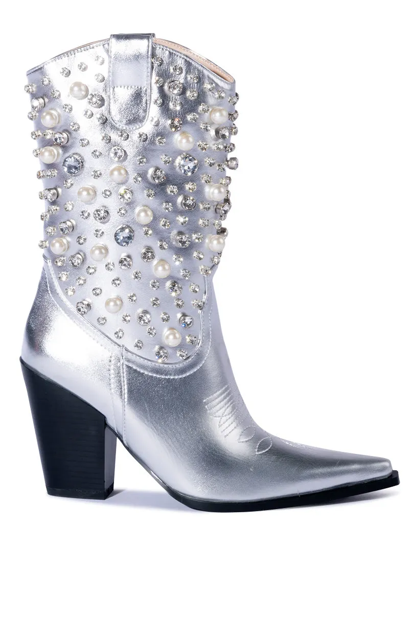 AZALEA WANG DYLAN WESTERN BOOTIE IN SILVER