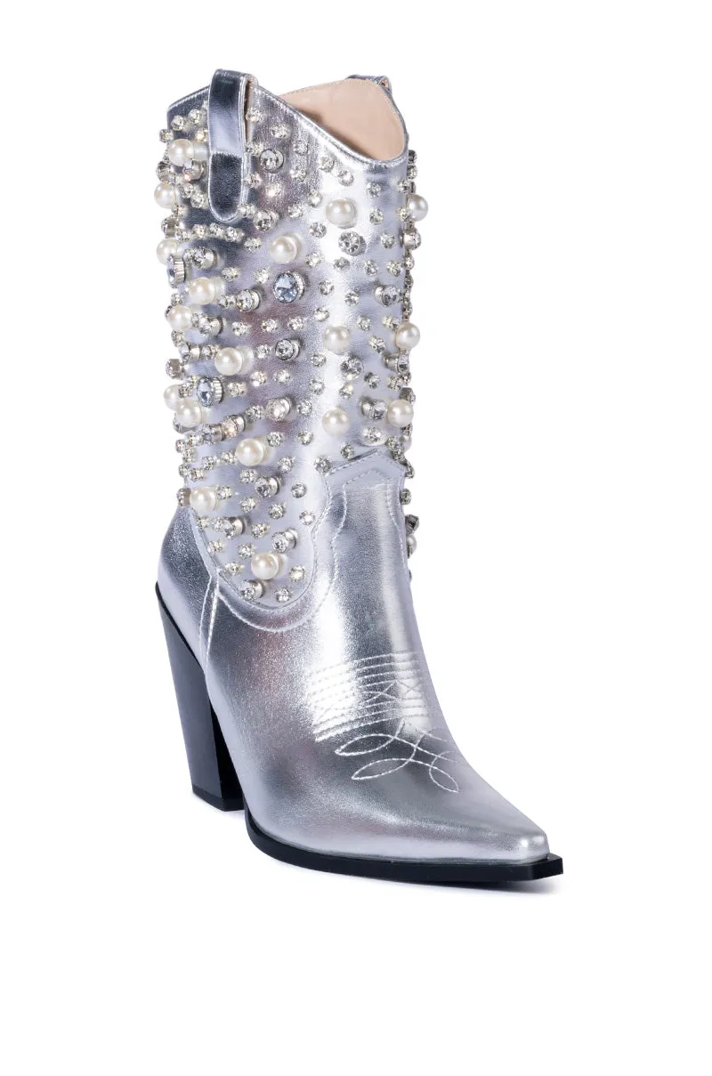 AZALEA WANG DYLAN WESTERN BOOTIE IN SILVER