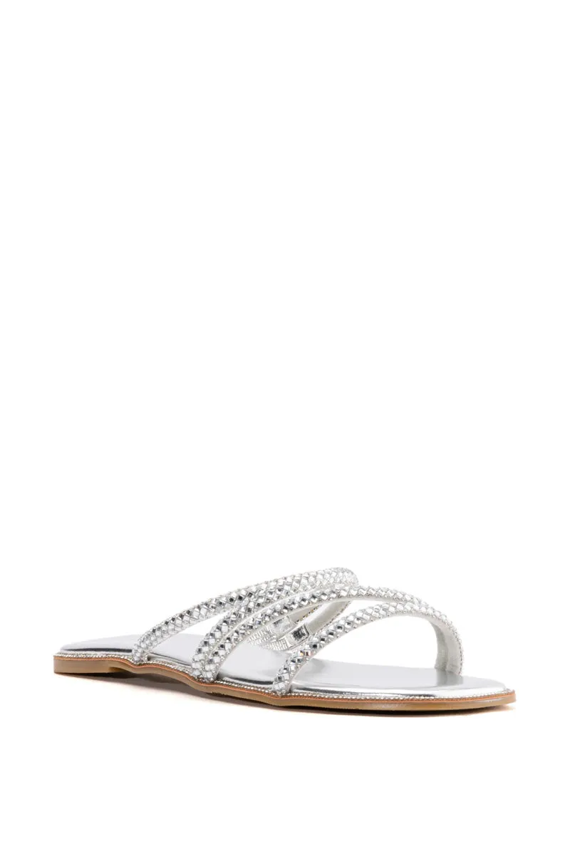 AZALEA WANG LEANDRA EMBELLISHED SLIP ON FLAT SANDAL IN SILVER