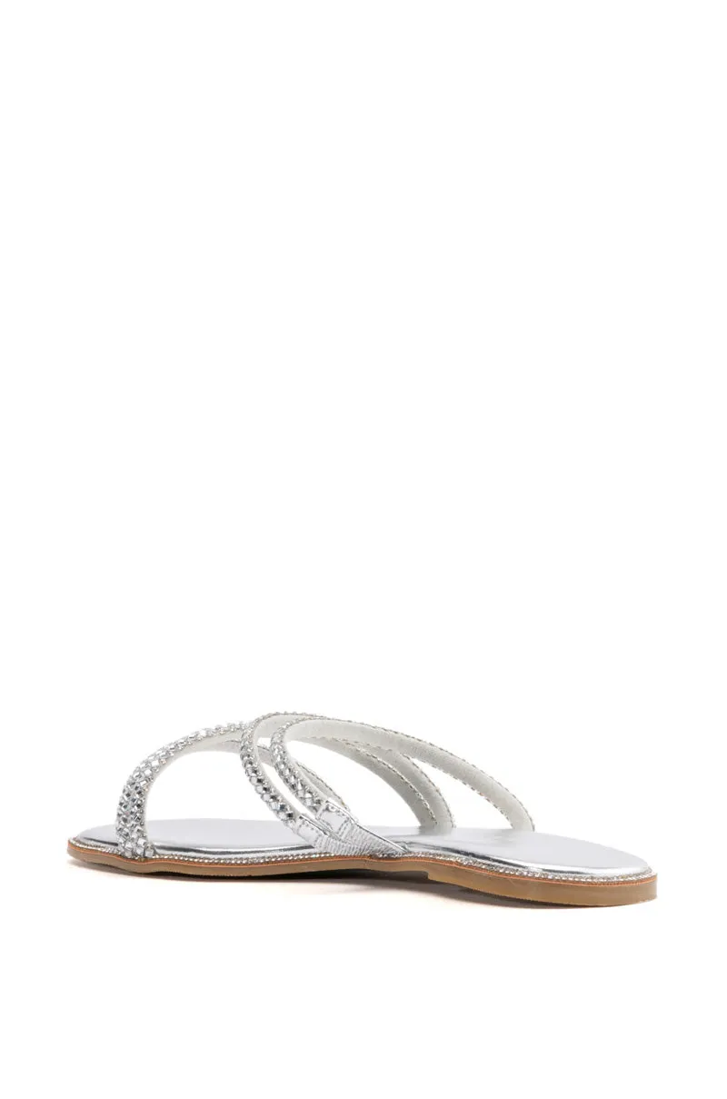 AZALEA WANG LEANDRA EMBELLISHED SLIP ON FLAT SANDAL IN SILVER