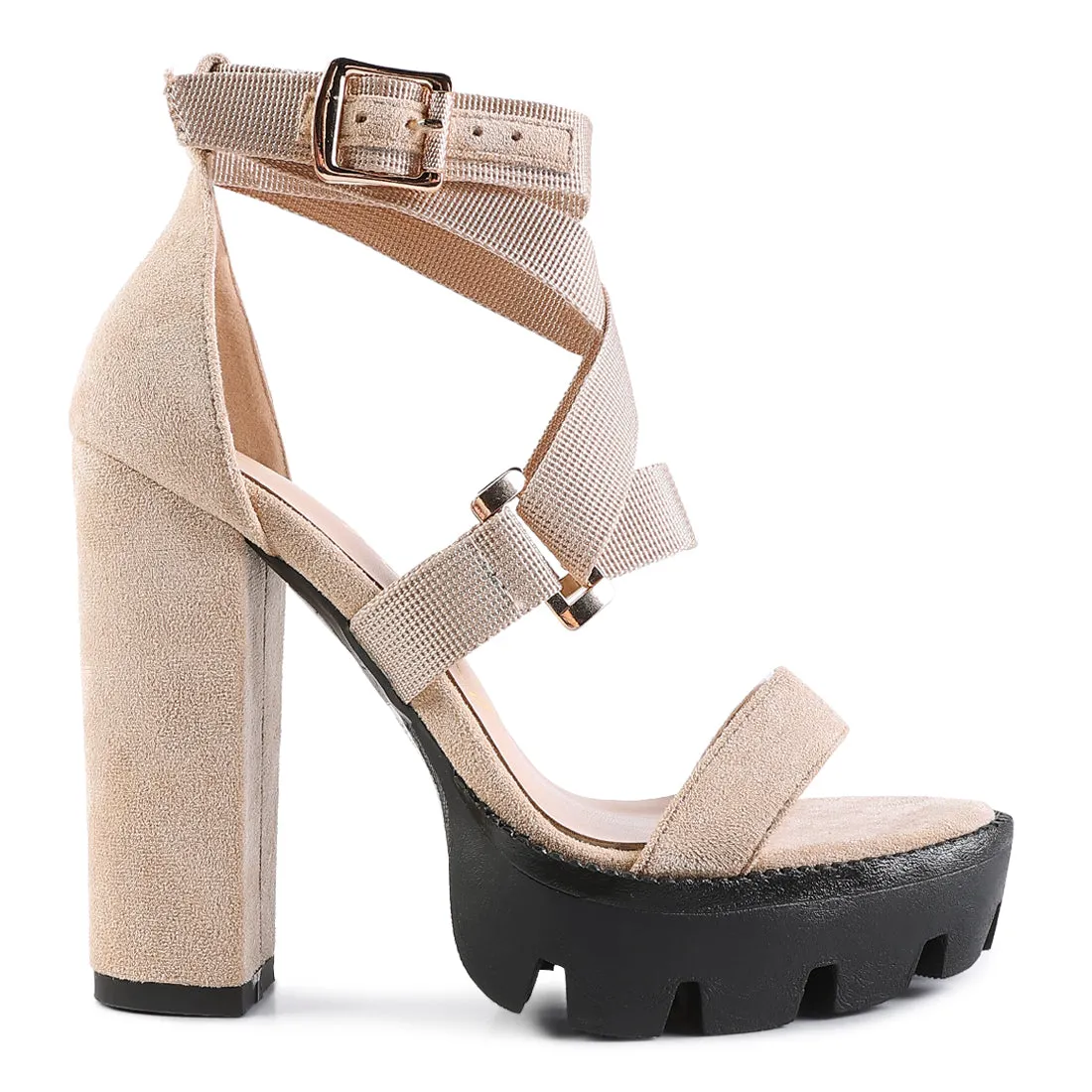 Beige Straps Platform High Heels