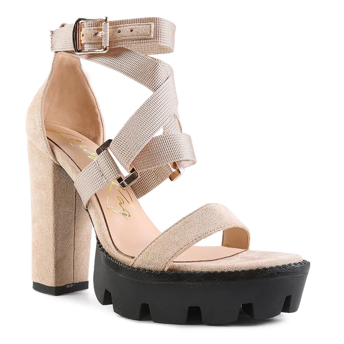 Beige Straps Platform High Heels