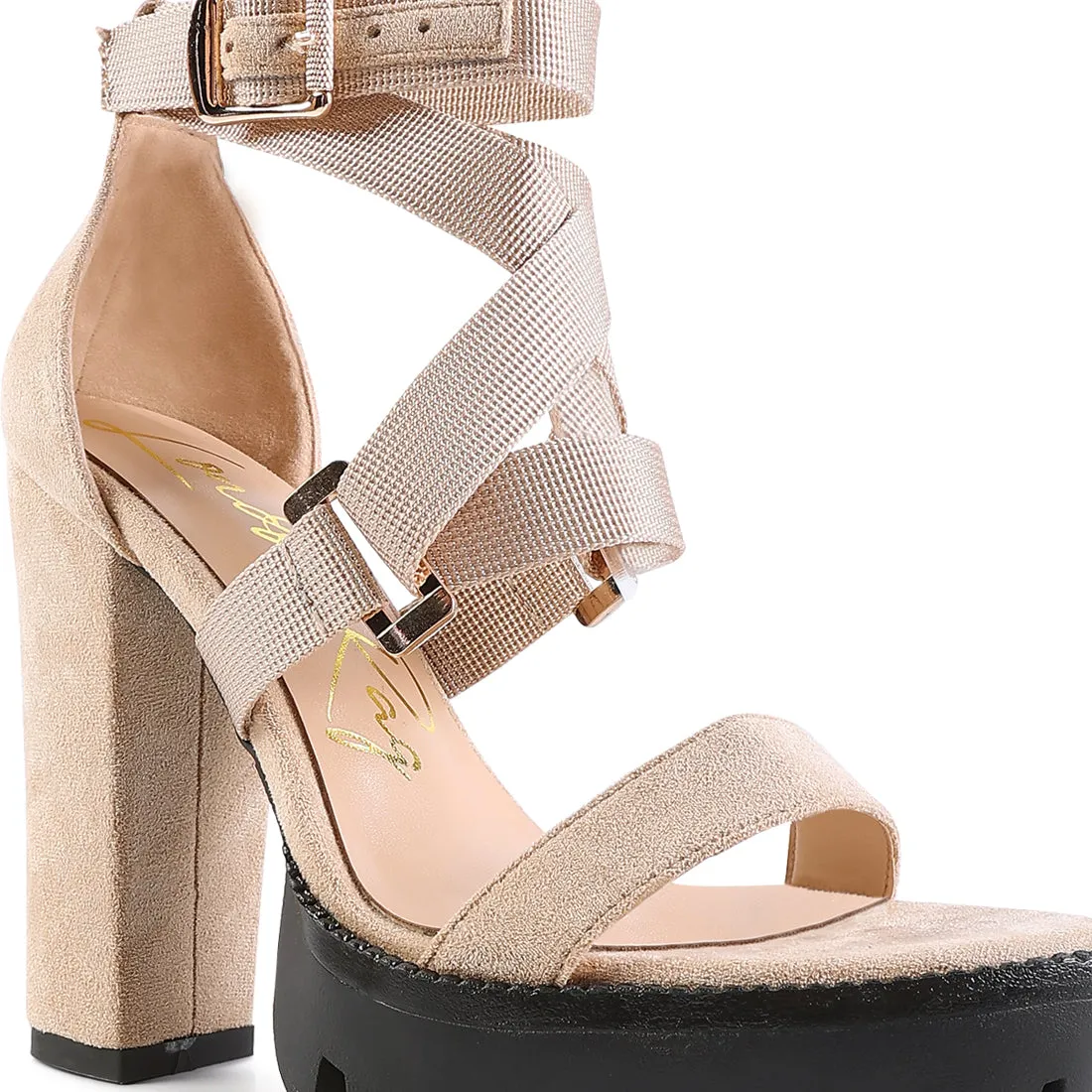 Beige Straps Platform High Heels