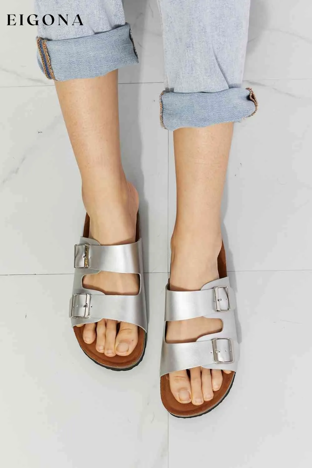 Best Life Double-Banded Slide Sandal in Silver