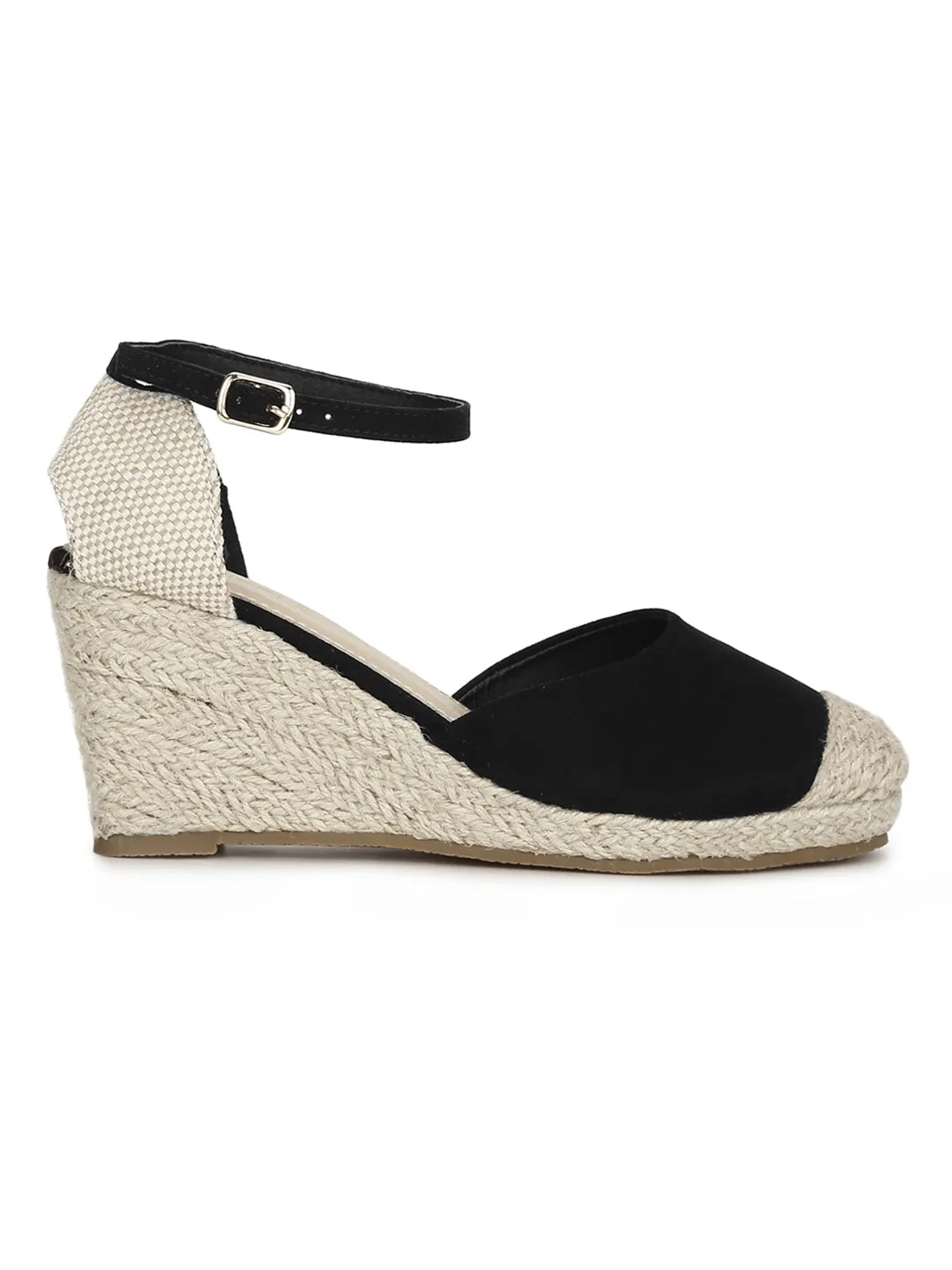 Black Micro Back Open Jute Wedges