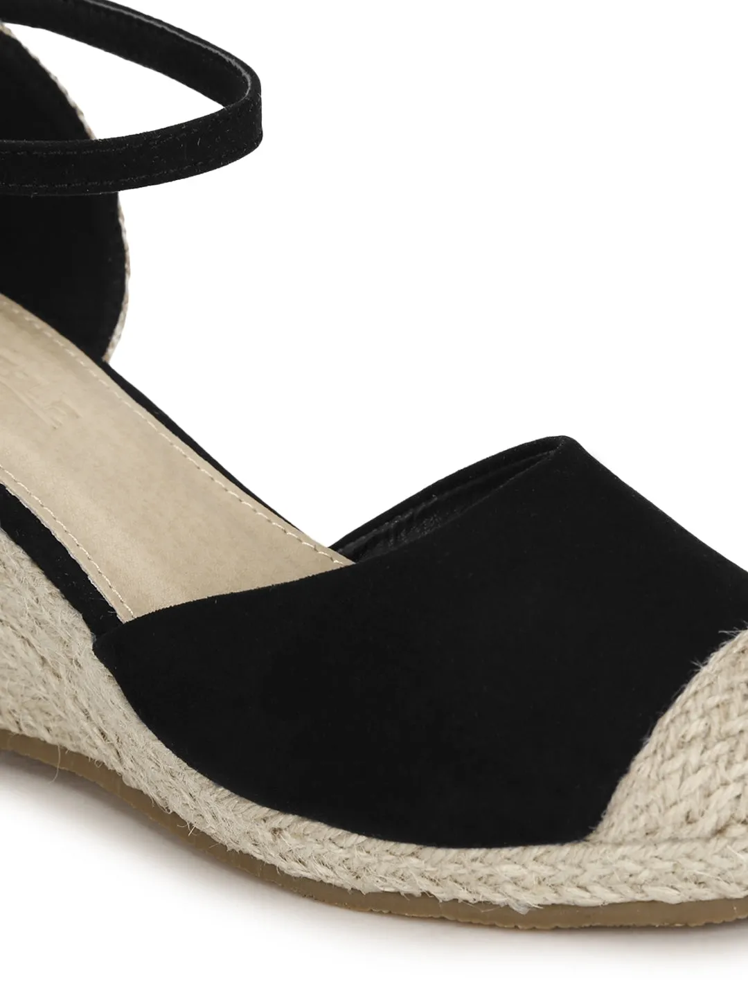 Black Micro Back Open Jute Wedges