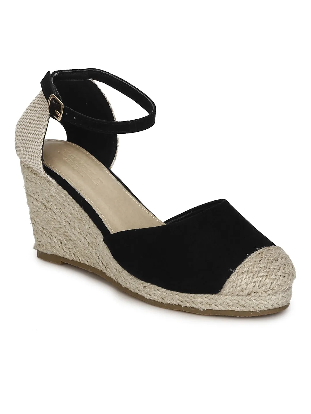 Black Micro Back Open Jute Wedges