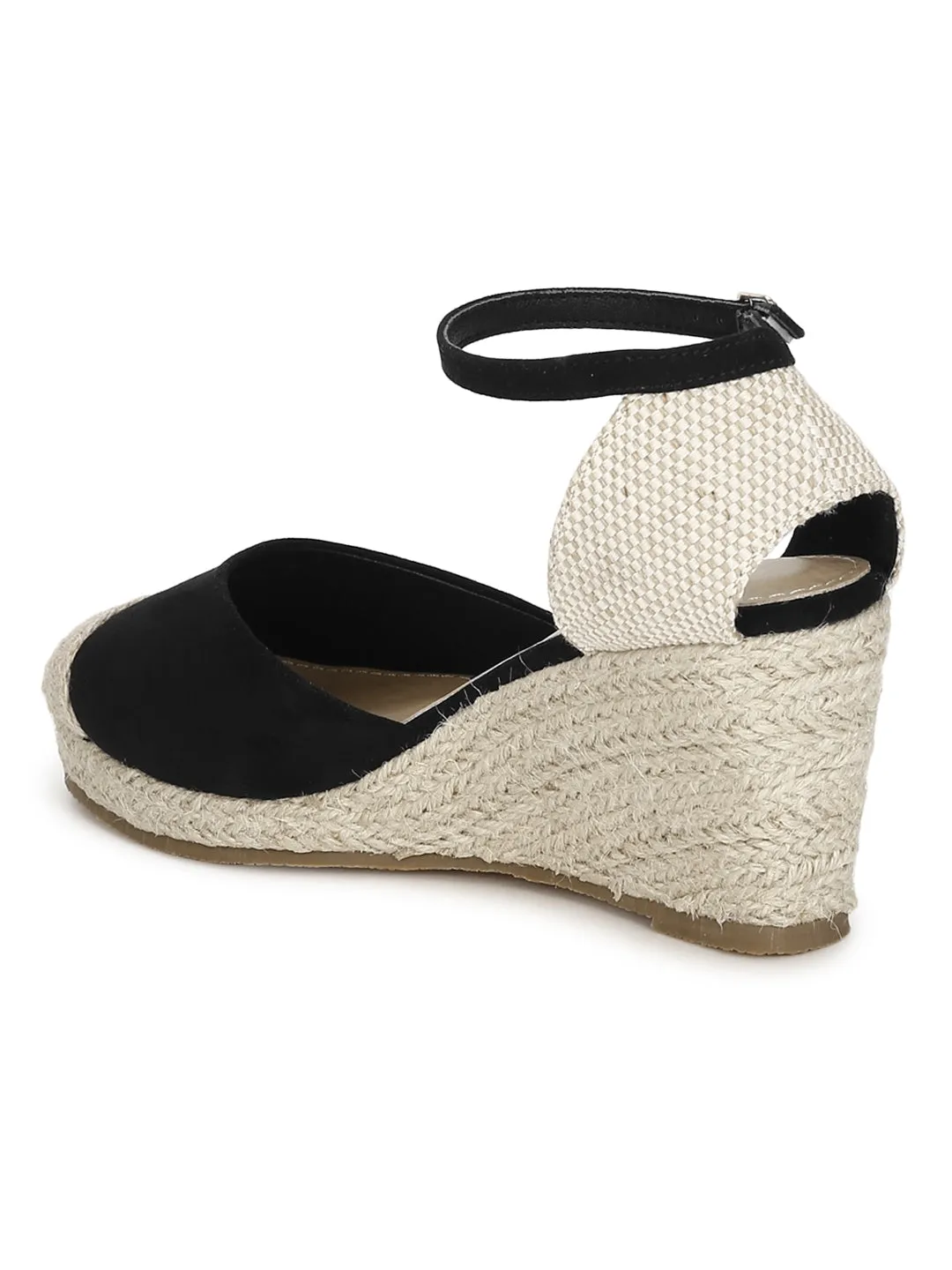 Black Micro Back Open Jute Wedges