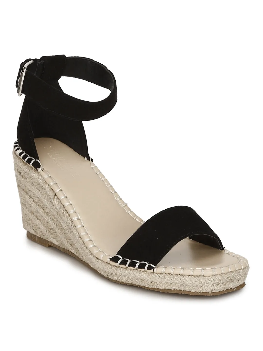 Black Micro Straped Jute Wedges