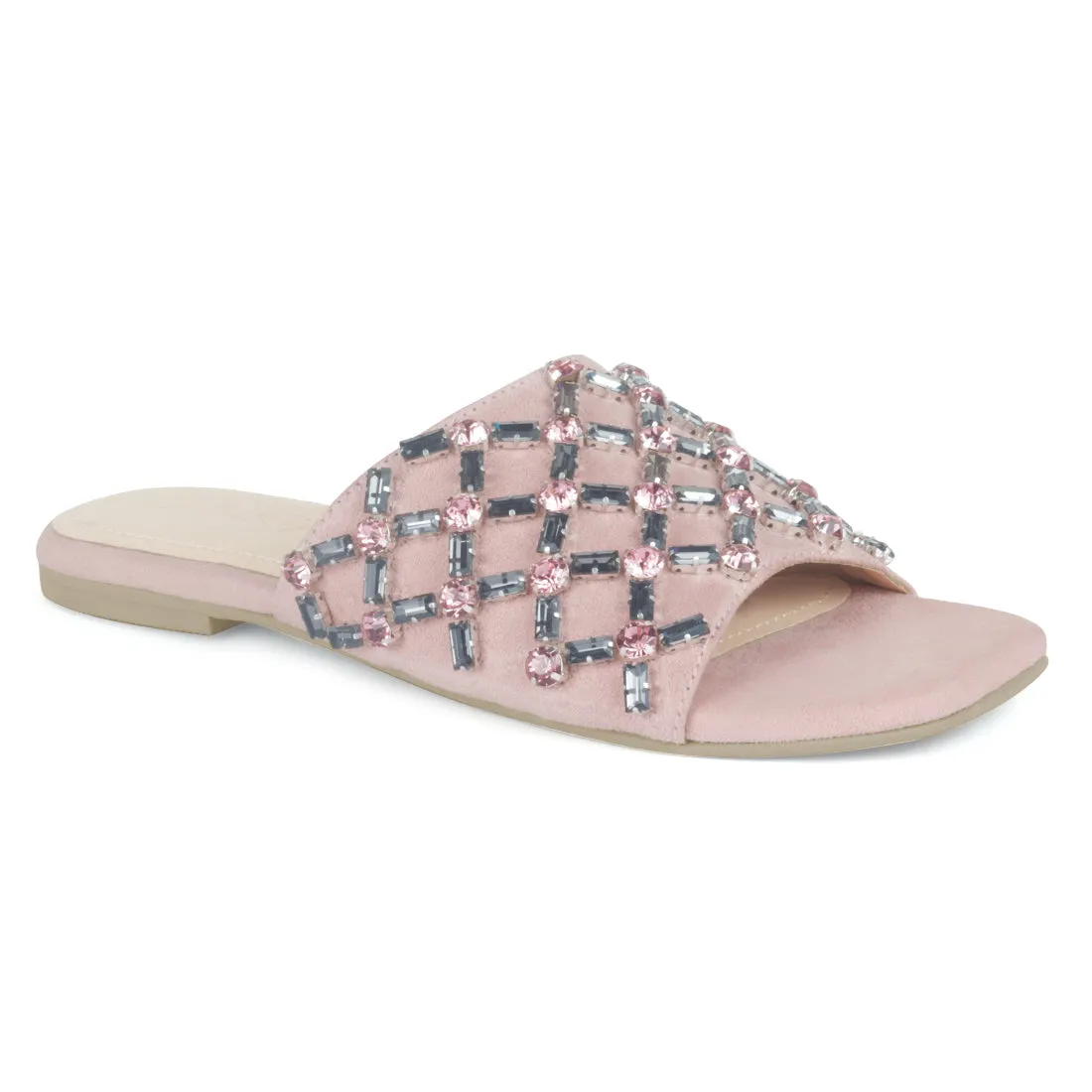 Broad Strap Flat Slides in Blush