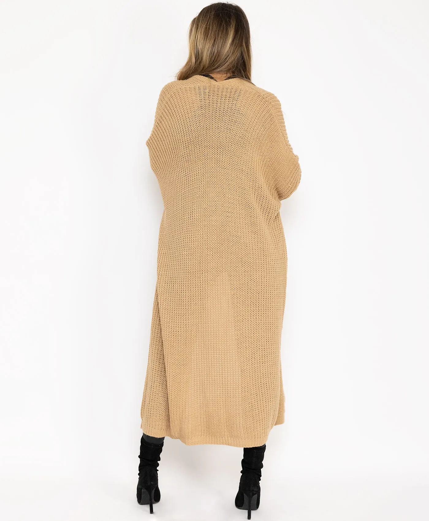 Camel Oversize Baloon Sleeve Open Long Cardigan