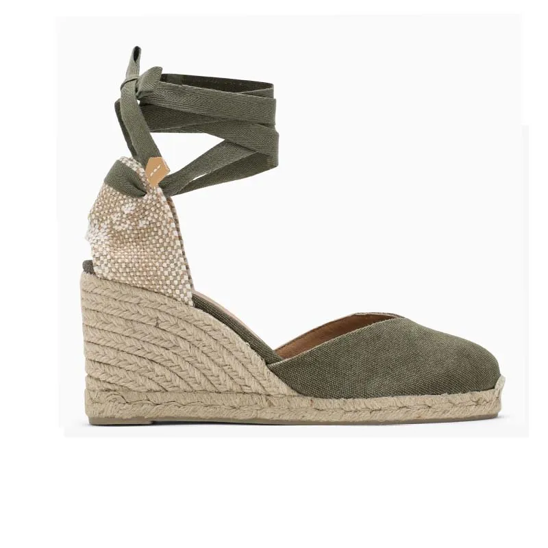 Castaner Chiara 8 Olive Platform Canvas Wedge Espadrilles