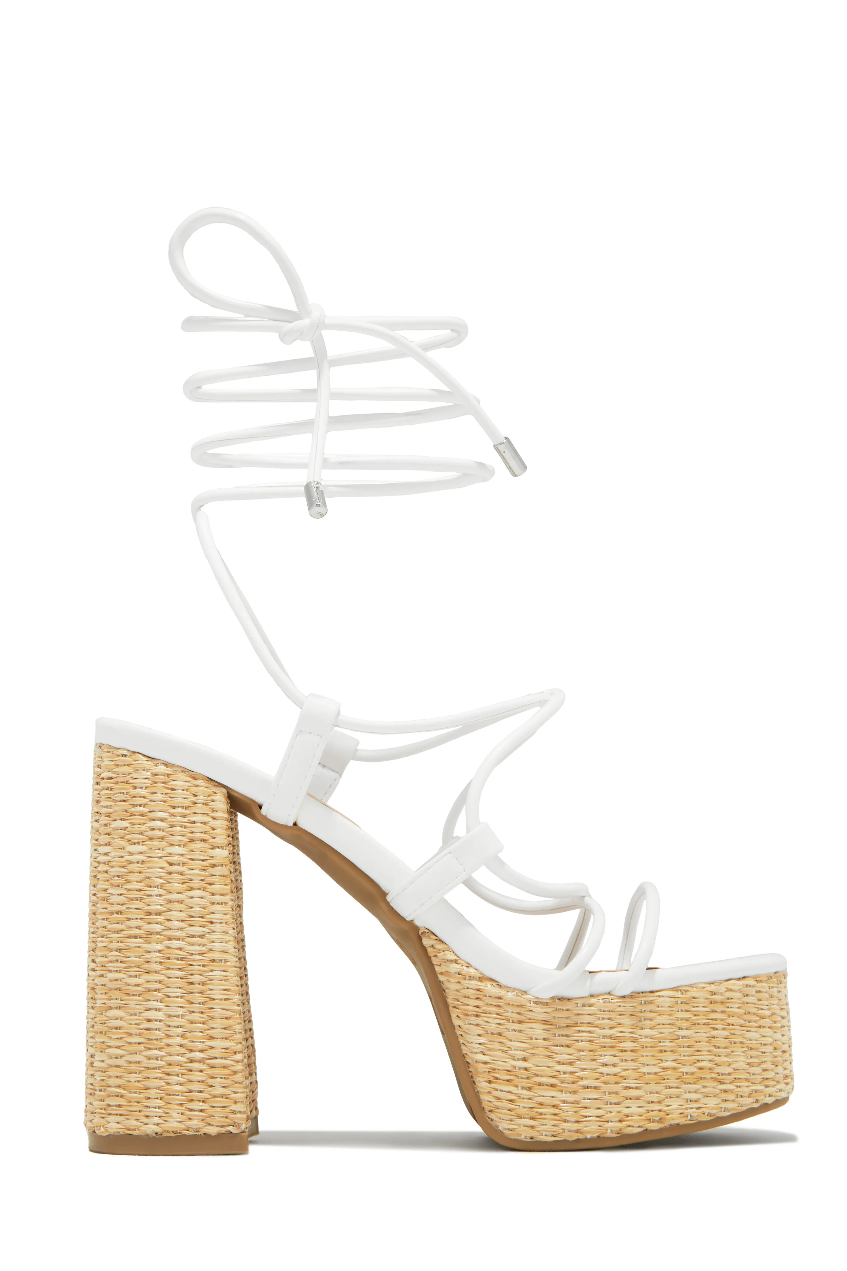 Chantal Lace Up Platform Block Heels - White