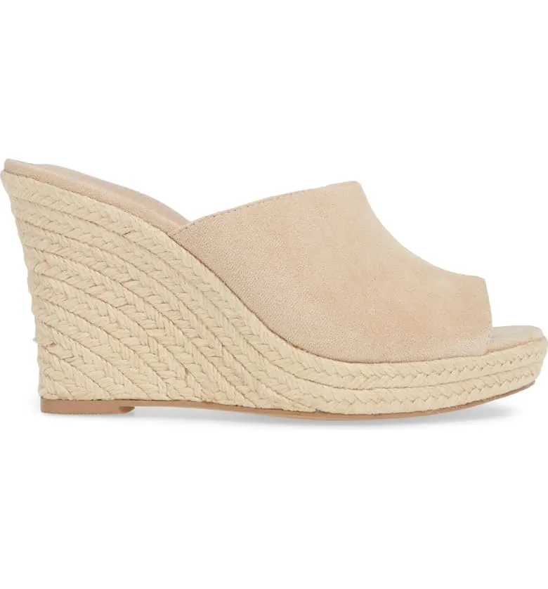 Charles David Lawrence Espadrille Wedge Sandal NUDE Suede Platfrom Mule (9.5, NUDE-MS)