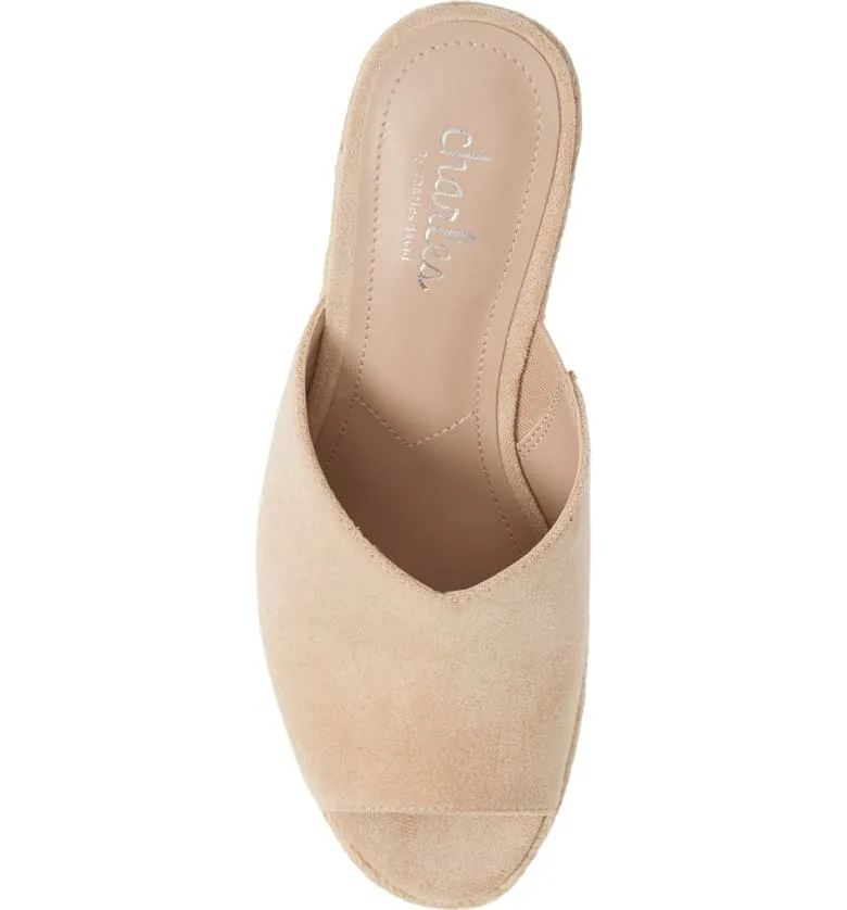 Charles David Lawrence Espadrille Wedge Sandal NUDE Suede Platfrom Mule (9.5, NUDE-MS)