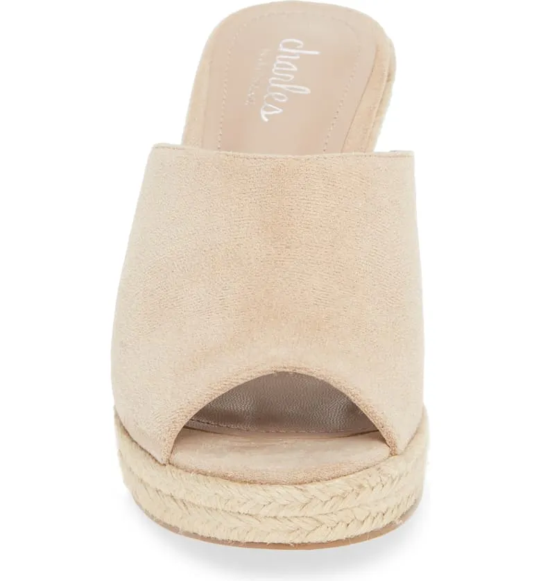 Charles David Lawrence Espadrille Wedge Sandal NUDE Suede Platfrom Mule (9.5, NUDE-MS)