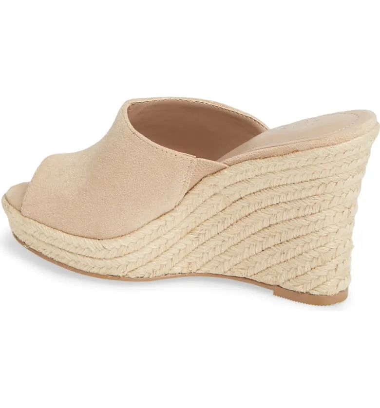 Charles David Lawrence Espadrille Wedge Sandal NUDE Suede Platfrom Mule (9.5, NUDE-MS)