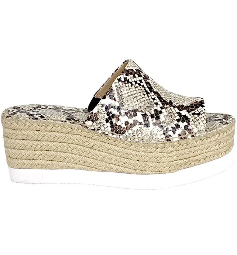 Charles David Sporty Espadrille Wedges OFF WHITE Snake Platform Open Toe Mules