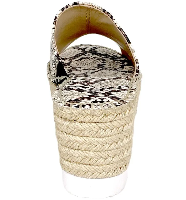 Charles David Sporty Espadrille Wedges OFF WHITE Snake Platform Open Toe Mules