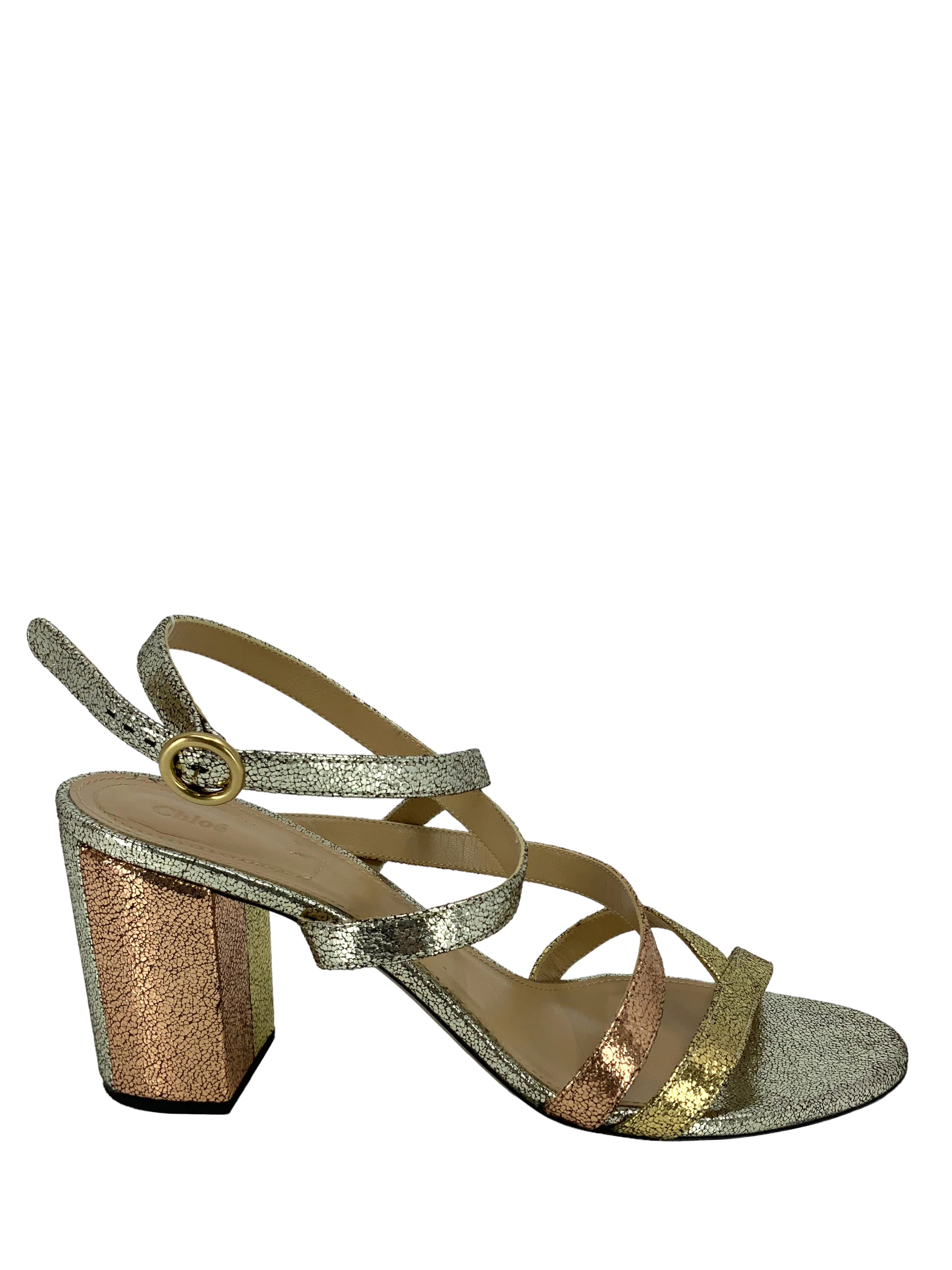 CHLOE Metallic Leather Strappy Sandals Size 9