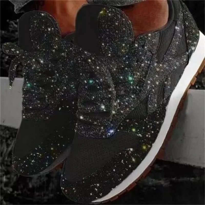 Dazzling Glitter Mesh Sneakers – Women's Breathable Bling Sport Shoes, Comfort Lace-Up Casual Running Shoes for Spring & Summer