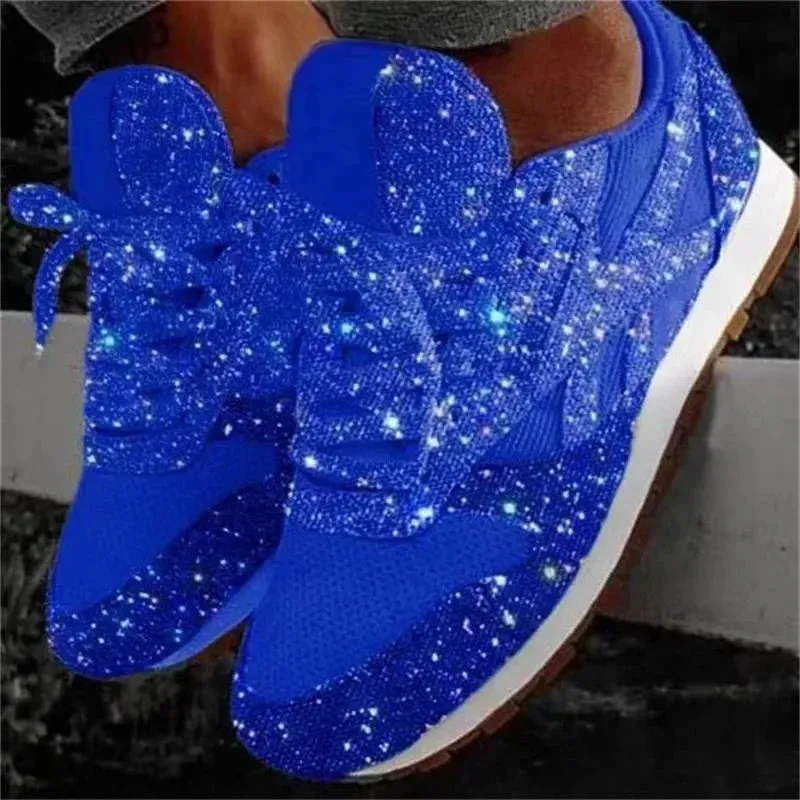 Dazzling Glitter Mesh Sneakers – Women's Breathable Bling Sport Shoes, Comfort Lace-Up Casual Running Shoes for Spring & Summer