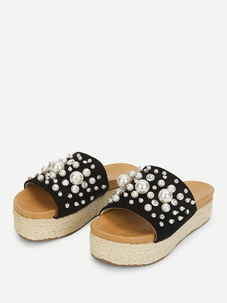 Faux Pearl Decorated Flatform Sandals