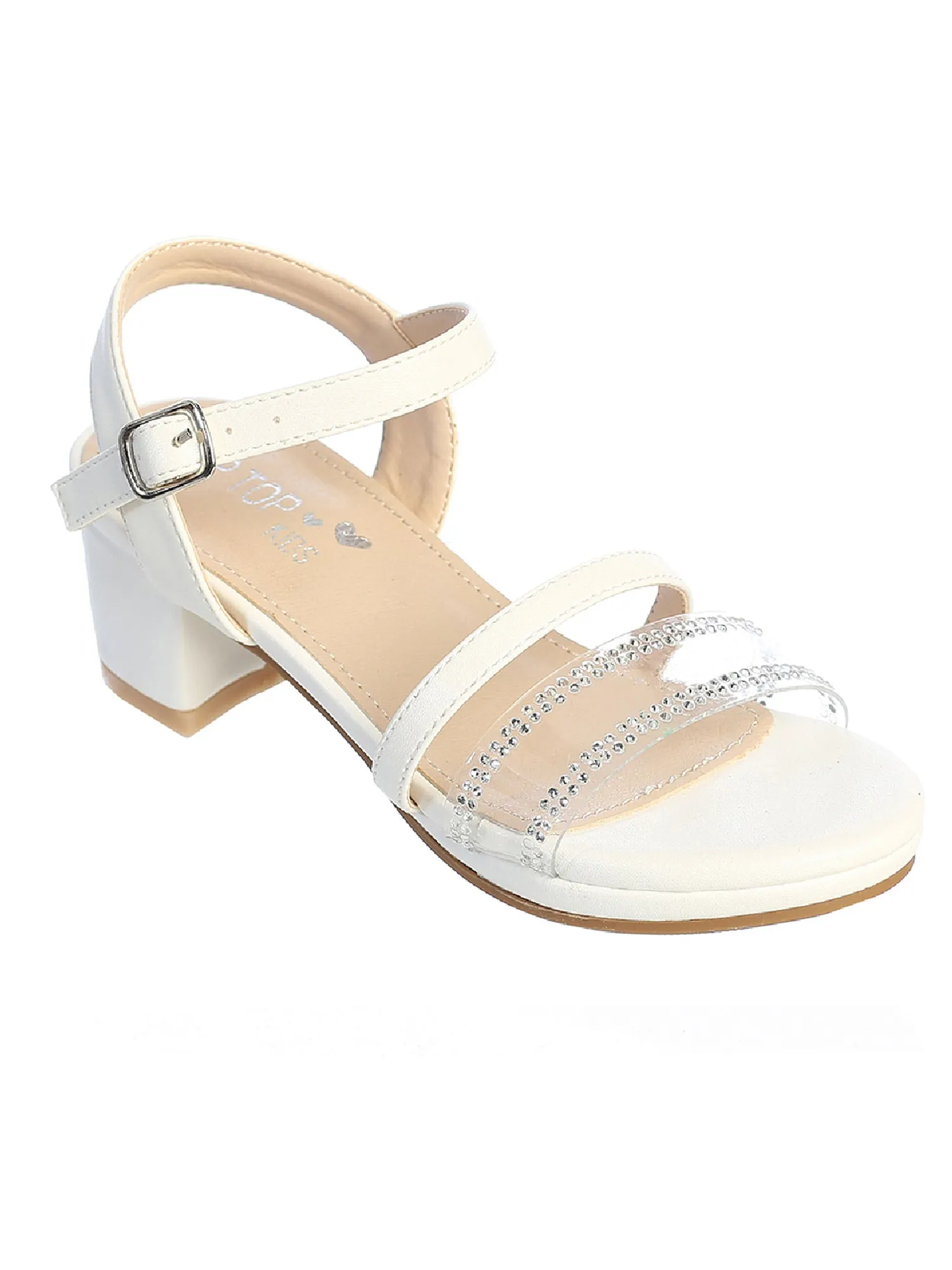 Girls White Low Platform Rhinestone Strap Sandals 9 Toddler-5 Kids