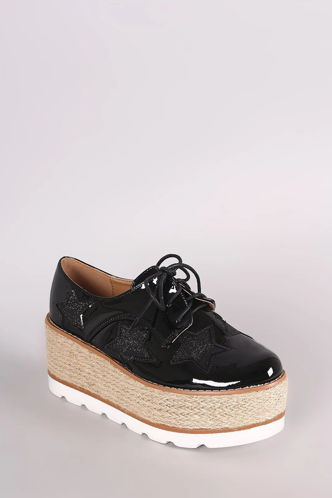 Glitter Stars Lace Up Espadrille Oxford Flatform Wedge