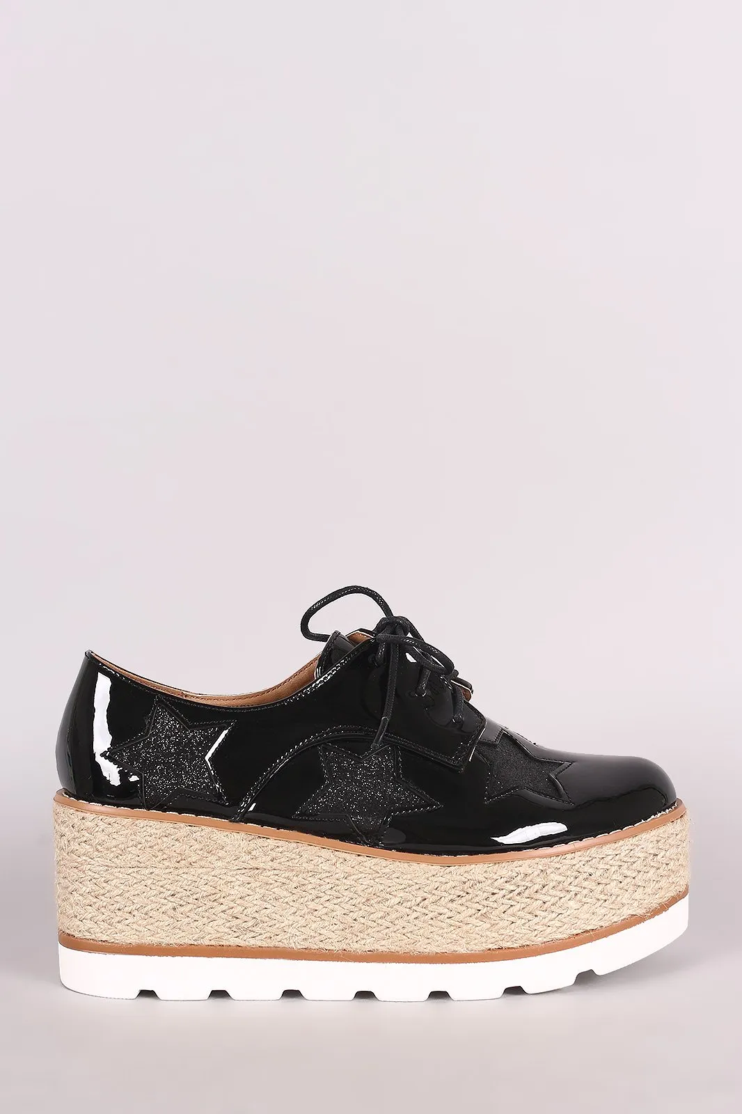 Glitter Stars Lace Up Espadrille Oxford Flatform Wedge