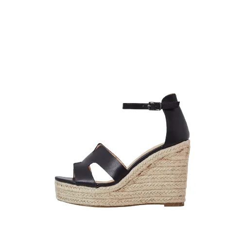 Lemonade Kayson Black H Vamp Ankle Strap Platform Wedge Espadrille Sandals