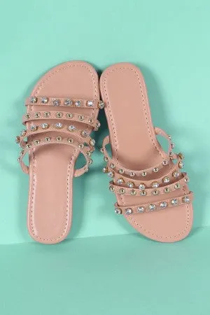 Liliana Strappy Studs And Jewels Slide Sandal