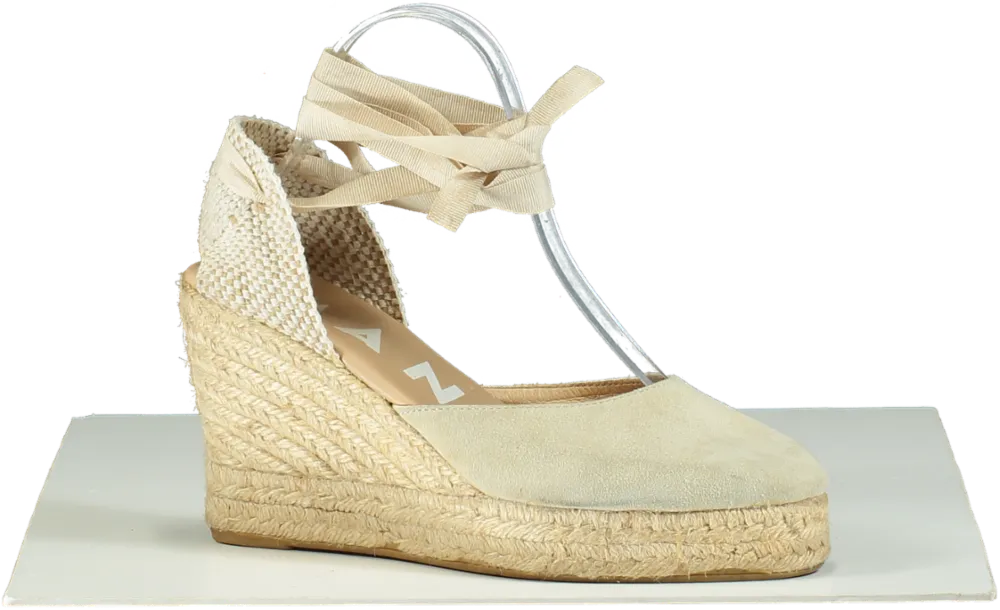 Manebi Beige Suede Espadrille Wedges UK 6 EU 39