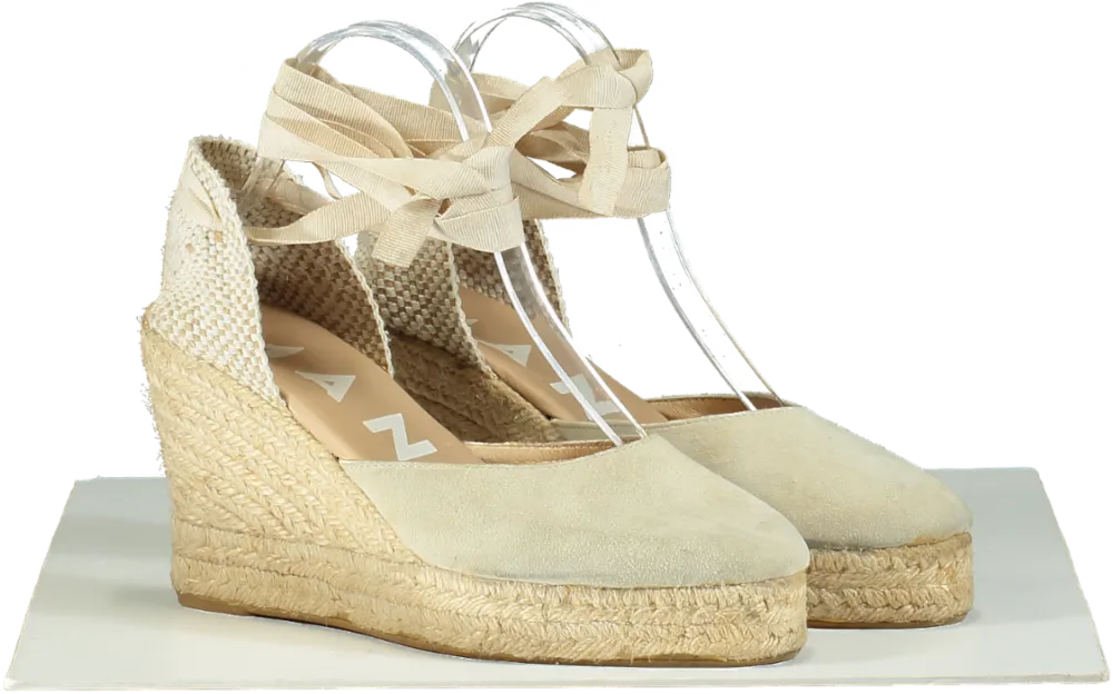 Manebi Beige Suede Espadrille Wedges UK 6 EU 39