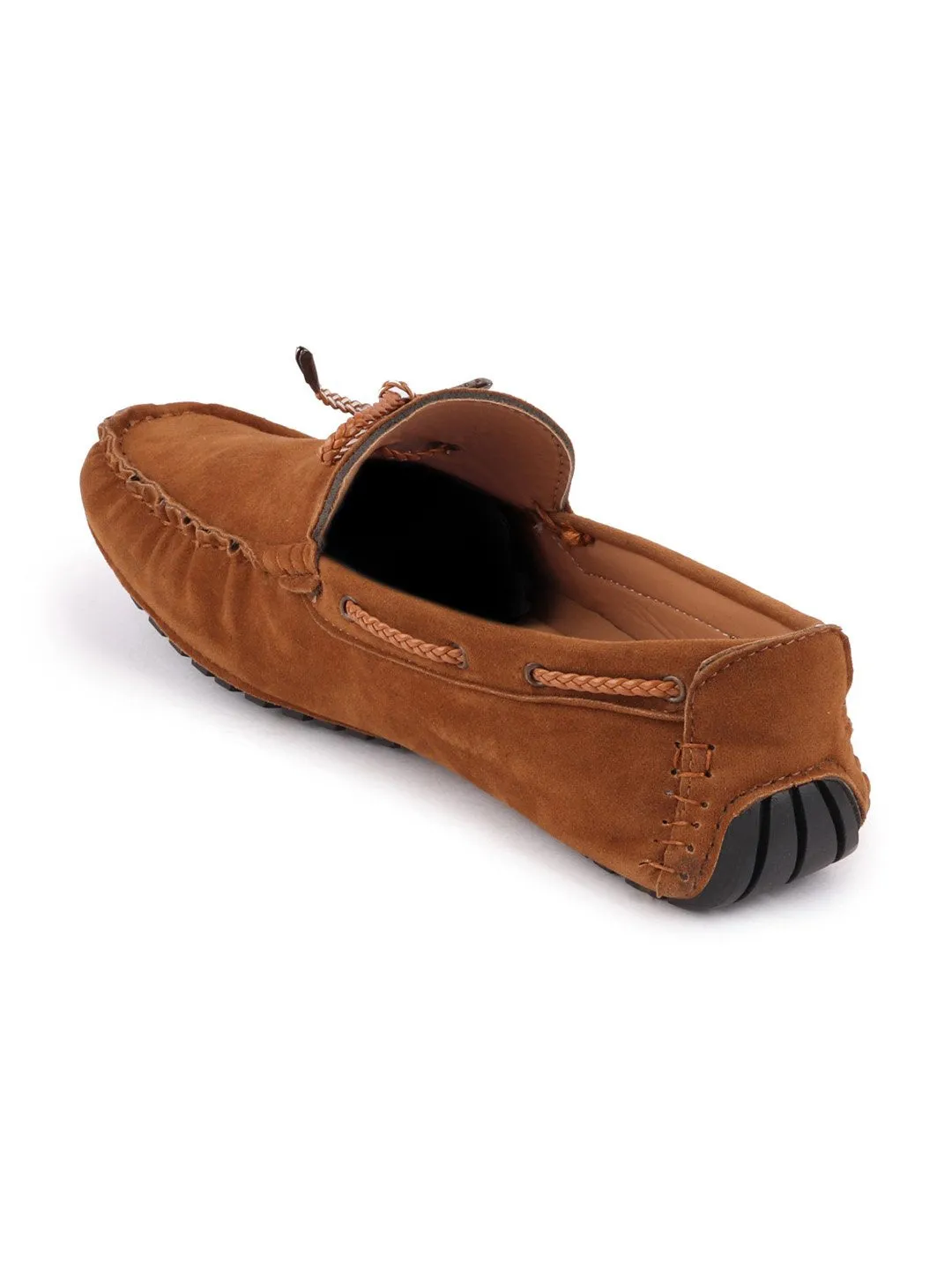 Men Tan Casual Suede Slip-On Loafers