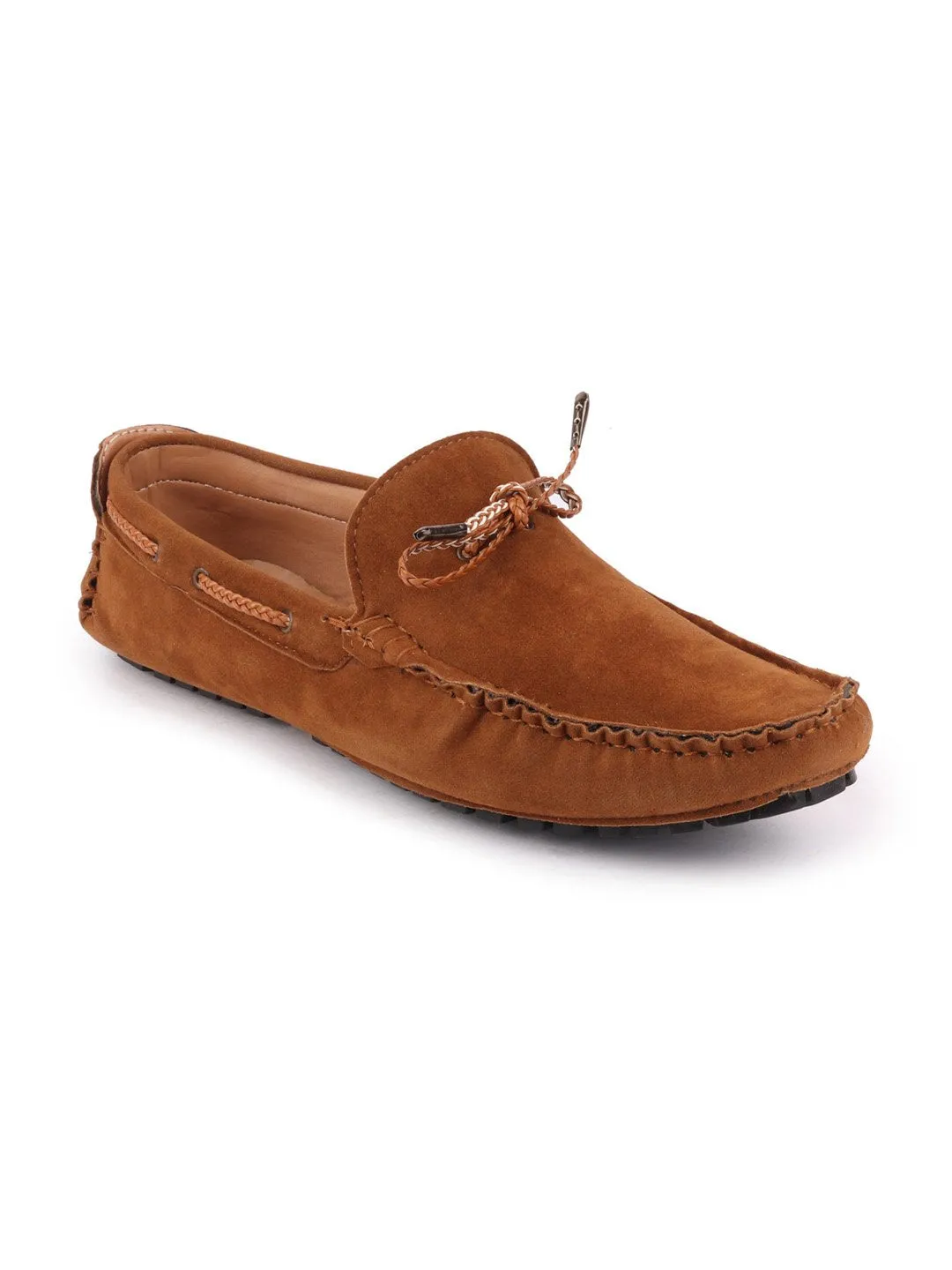 Men Tan Casual Suede Slip-On Loafers