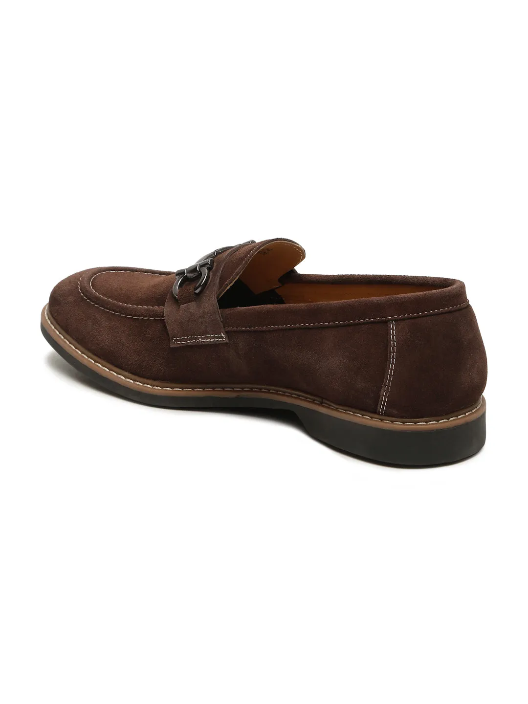 Men's Brown Suede Leather Loafers With Antique Silver Buckle