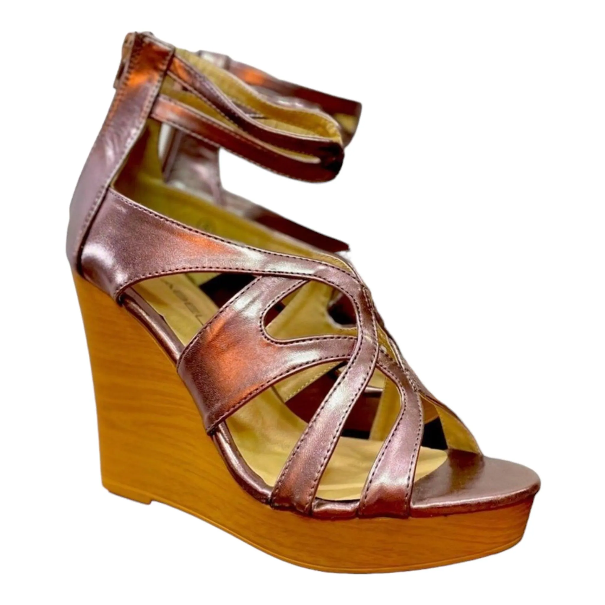 Metallic Pink Strappy Open Toe Wedge Sandals