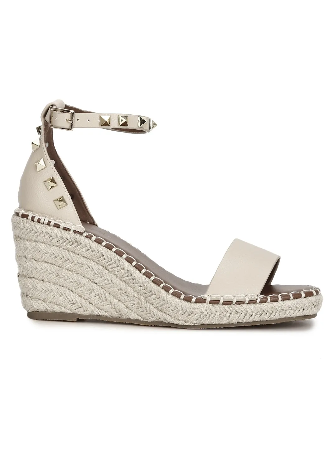 Nude Pu Straped Jute Wedges