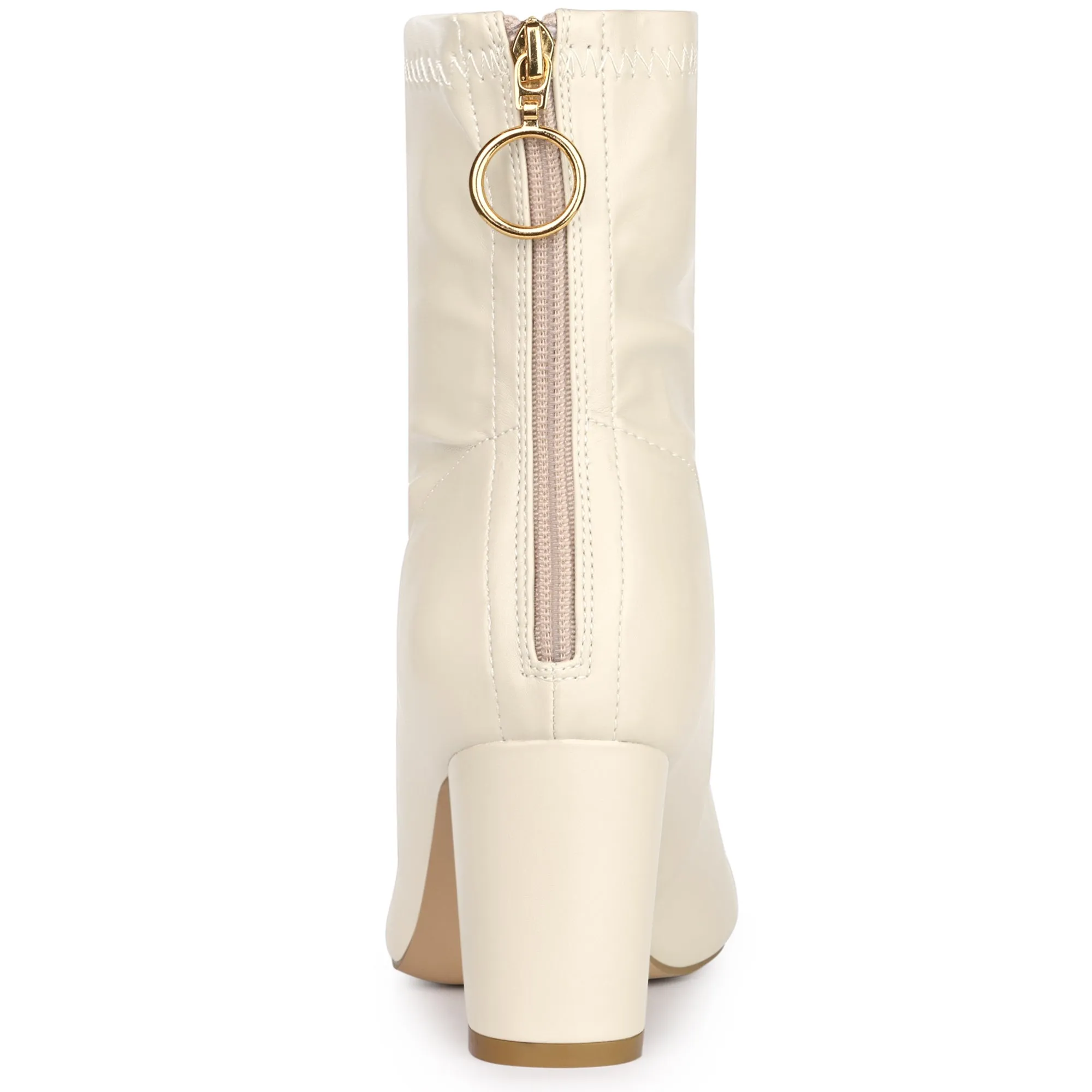 Pointy Toe Back Zip Block Heel Ankle Boots