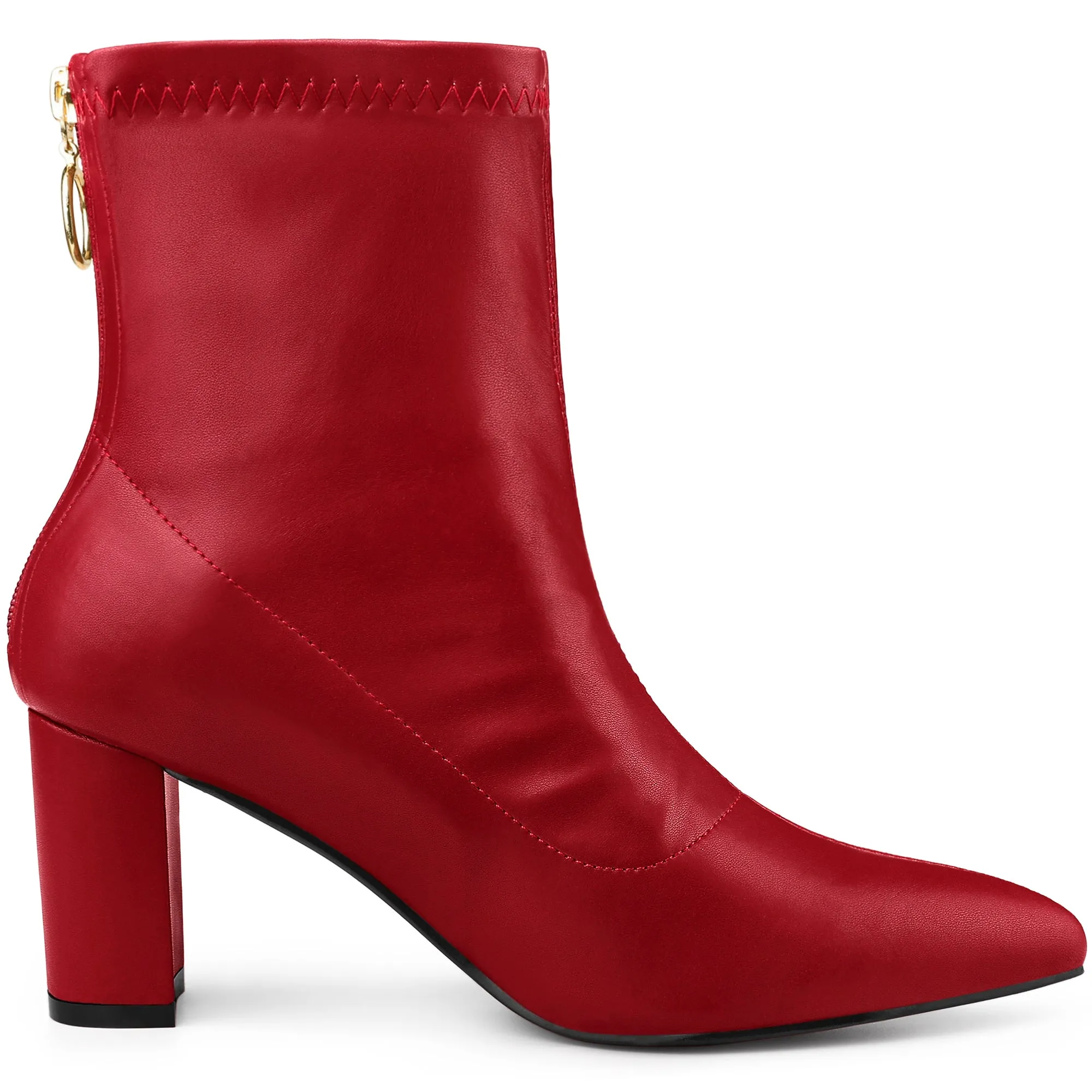 Pointy Toe Back Zip Block Heel Ankle Boots