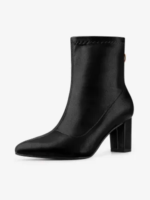 Pointy Toe Back Zip Block Heel Ankle Boots