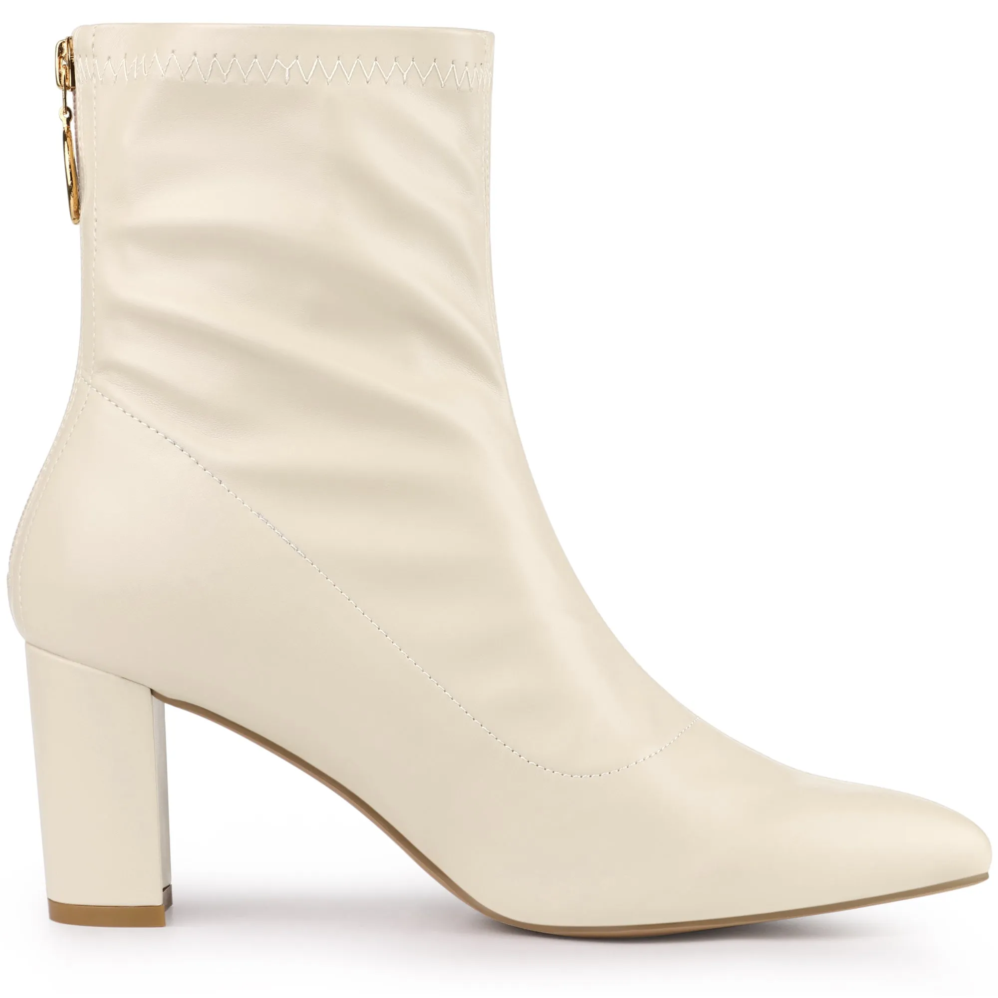 Pointy Toe Back Zip Block Heel Ankle Boots